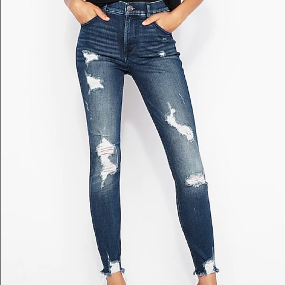 EXPRESS High Waisted  Ripped Ankle Skinny Jeans 24